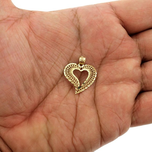 10K Yellow Gold Diamond Cut Heart Pendant - Picture 2 of 6